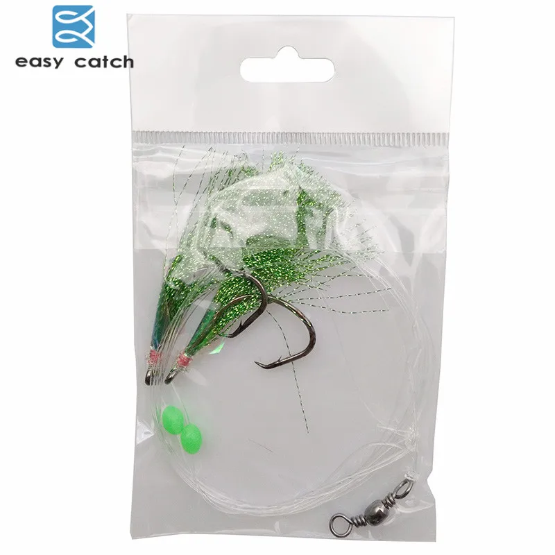 Anzuelos grandes de 2 brazos para pesca en el mar, aparejos de cebo destelleador verde con barril giratorio para arenque, 40 piezas = 20 paquetes - imagen 4