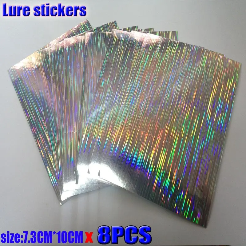 2024 pegatina de señuelo de pesca, holográfica, 4 tipos de colores que usted elija 8 papeles/lote tamaño: 73mm x 100mm o 100mm * 150mm - imagen 3