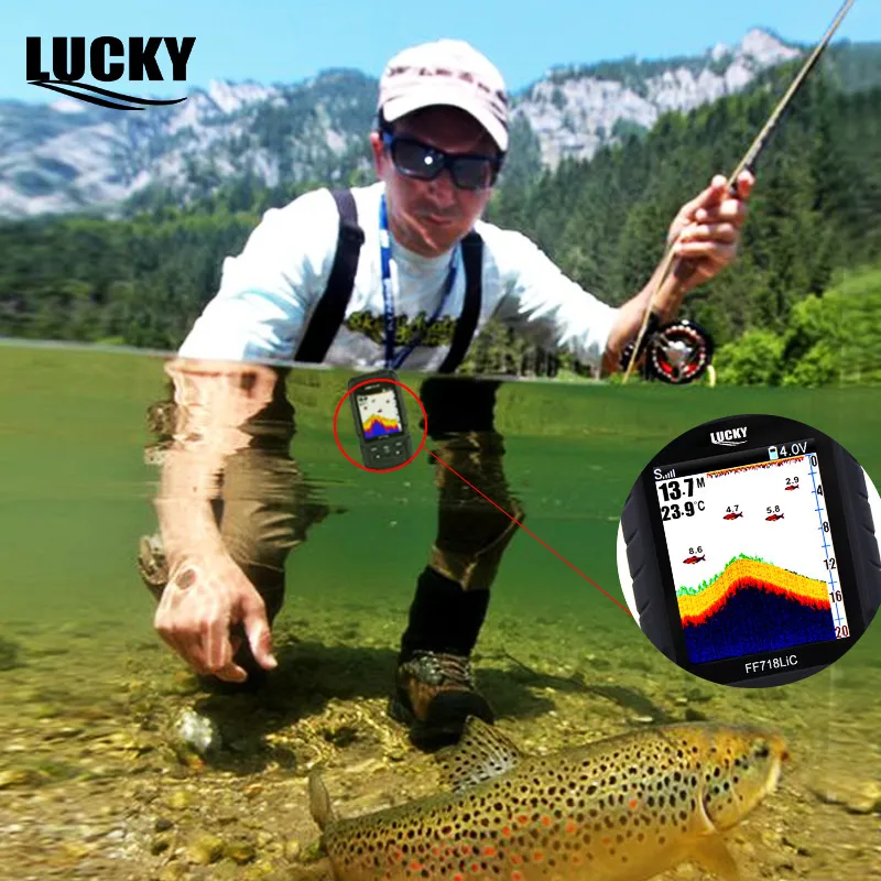 LUCKY-Localizador de peces portátil, frecuencia de Sonar Dual, pantalla LCD a Color de 2,8 pulgadas, 200KHz, 83KHz, 328 pies, detección, menú ruso