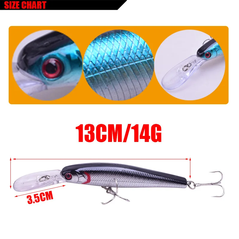Proleurre-Kit de Señuelos de Pesca, 4 unidades, señuelo flotante Minnow, 13cm, 14g, Crankbait, plantilla de Pesca, juego de anzuelos con aparejos de Pesca - imagen 2