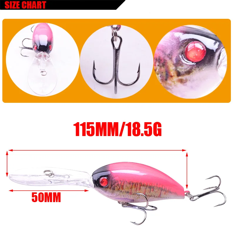 Señuelo de Pesca de pececillos de labio largo, 115mm, 18,5g, impresión 3D ariticial, Wobblers de 6 colores, Crankbait, cebo duro de plástico, Isca, 1 ud. - imagen 2