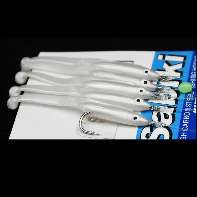 5 anzuelos/bolsa de alta calidad, plumas de caballa de acero al carbono, señuelo de bacalao para lubina, pesca en el mar, 5 anzuelos de pesca, cebo triple, alambre de pesca No.1/0 - imagen 5