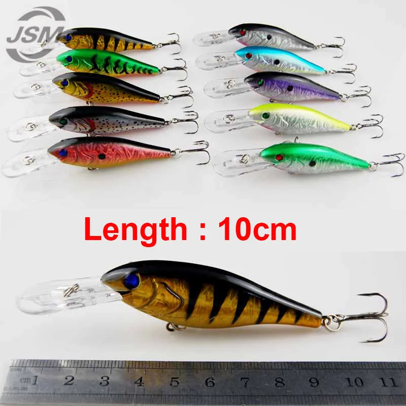 JSM-Señuelos de Pesca duros de plástico, anzuelos artificiales flotantes, 10cm, para agua salada, lubina, buzo profundo, 10 Uds. - imagen 4