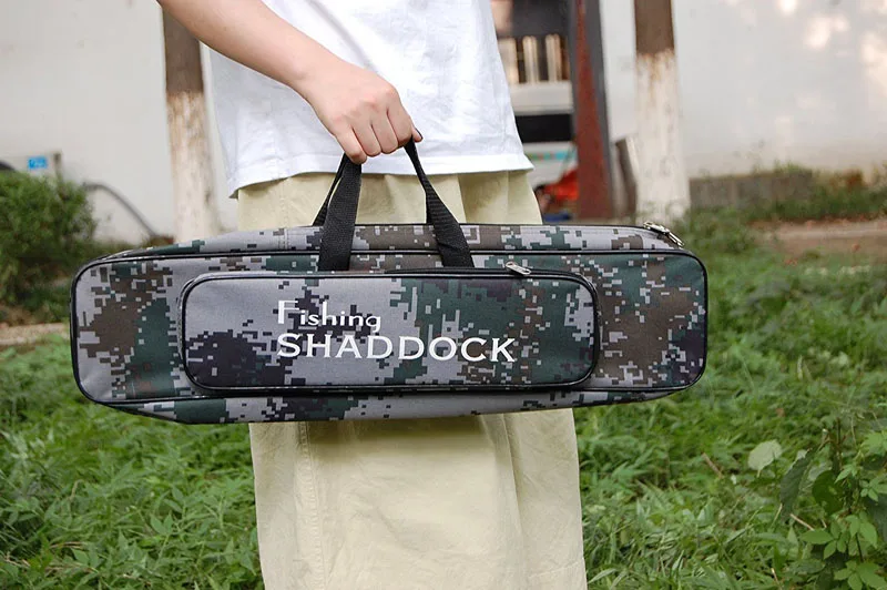Bolsa de pesca de Nylon de dos capas de camuflaje, bolsa de aparejos de caña de pescar de doble capa de gran capacidad, equipo multiusos - imagen 5