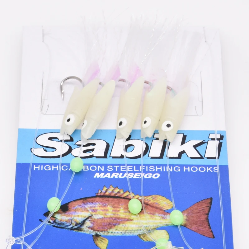 Sabiki señuelo de Pesca suave, anzuelos luminosos, cabeza de pescado, cebo suave, nuevo lote de 3 paquetes - imagen 5