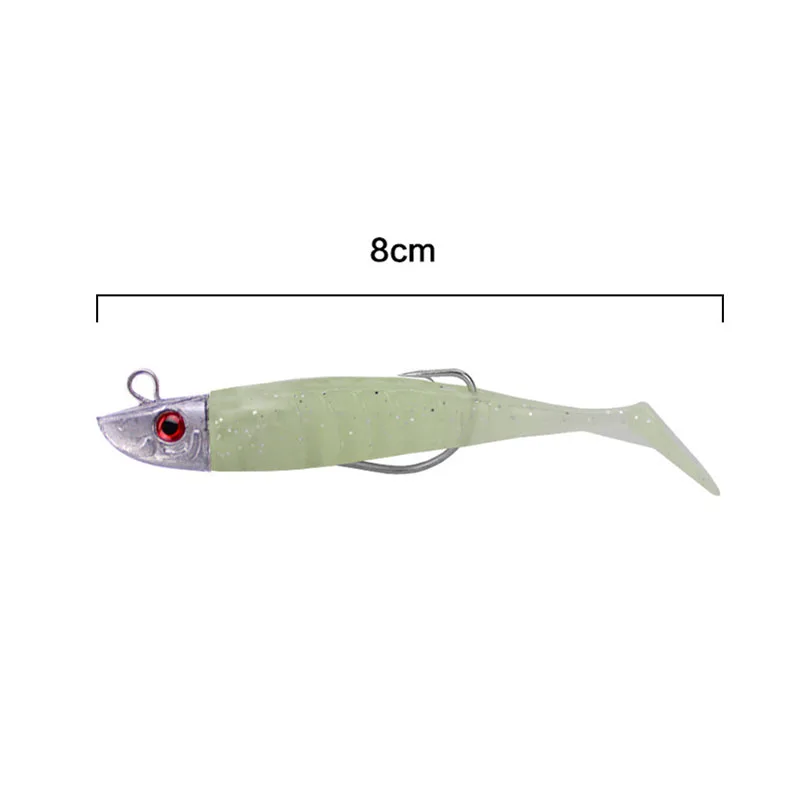Señuelos de pesca de cebo suave Jigging, 2 señuelos de repuesto de alta calidad, 8cm, 8,5g, plantilla de cabeza DIY, cola en T, aparejos de pesca con señuelo de lubina - imagen 3