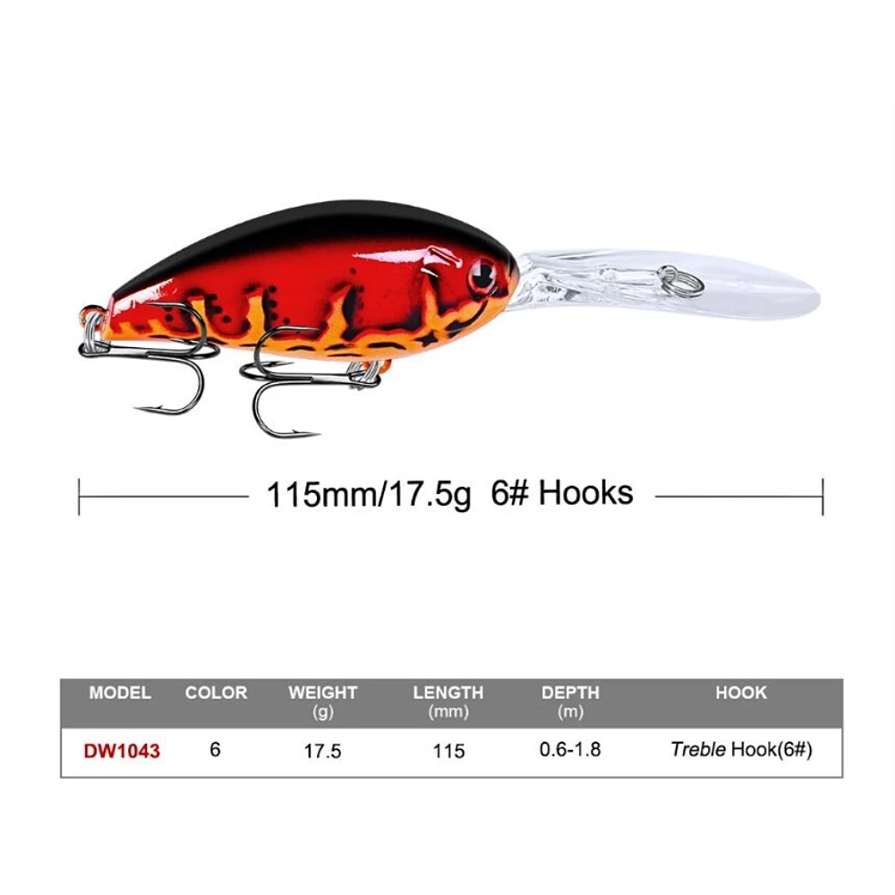 Señuelo de Pesca de manivela flotante, cebo duro de plástico Artificial, Wobblers de buceo profundo, aparejos de pececillos japoneses, 11,5 cm, 17,5g, 1 unidad - imagen 4