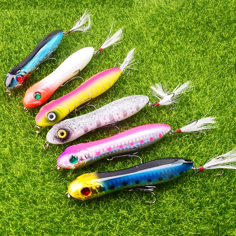 Juego de señuelos de lápiz de 6 piezas, Wobblers Minnow de 100mm y 16g, cebo duro Artificial con gancho de pluma, Crankbait, aparejos de pesca de lubina iscas - imagen 3
