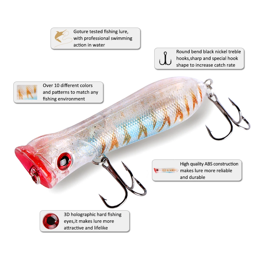 Goture-señuelo de Pesca Popper, Wobblers Crankbaits Isca Artificial, 8cm/11,6g, para Pesca en agua dulce y salada, 10 unidades - imagen 4