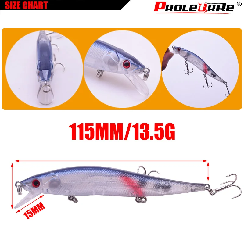 Señuelo de Pesca de pececillos, cebo Artificial de 115mm y 13,5g, ojos 3D, Wobblers, Crankbait, señuelos de pececillos, aparejos de Pesca, 1 ud. - imagen 2