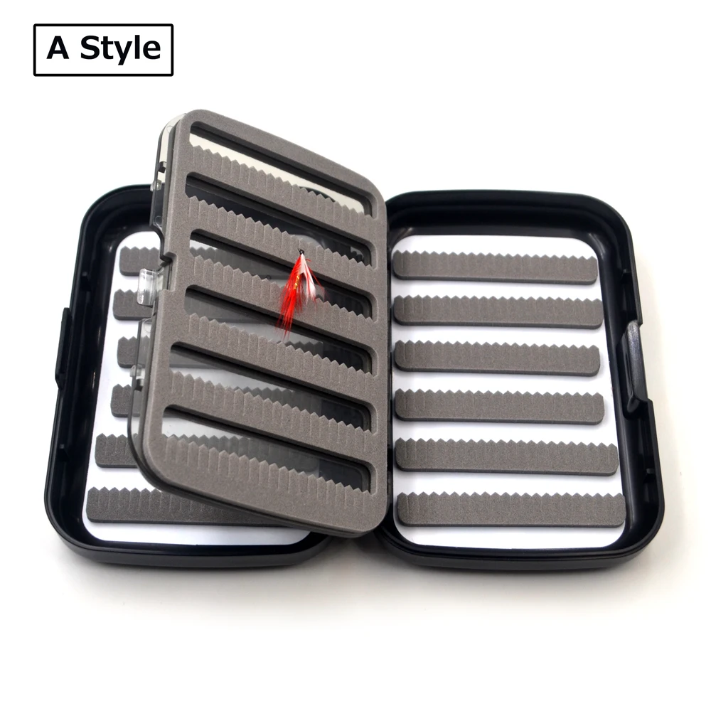 MNFT 2 uds cajas de pesca de ninfa impermeables de 4 capas de tamaño de bolsillo caja de almacenamiento de señuelos de plástico negro caja de pesca con mosca de espuma con hendidura - imagen 3