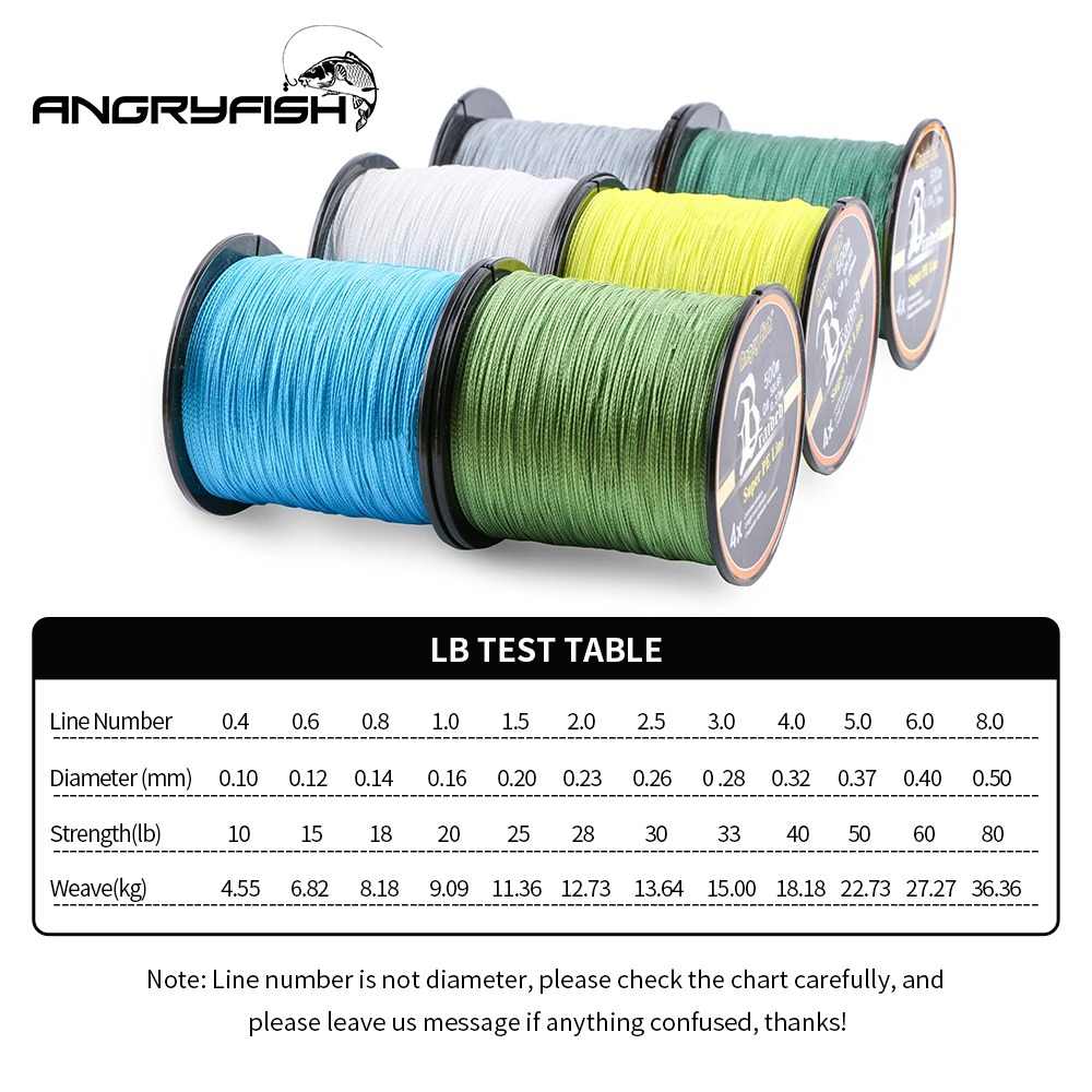 Angryfish-sedal de pesca trenzado de 4 hebras, 500m, 8 colores, Super PE, fuerte resistencia