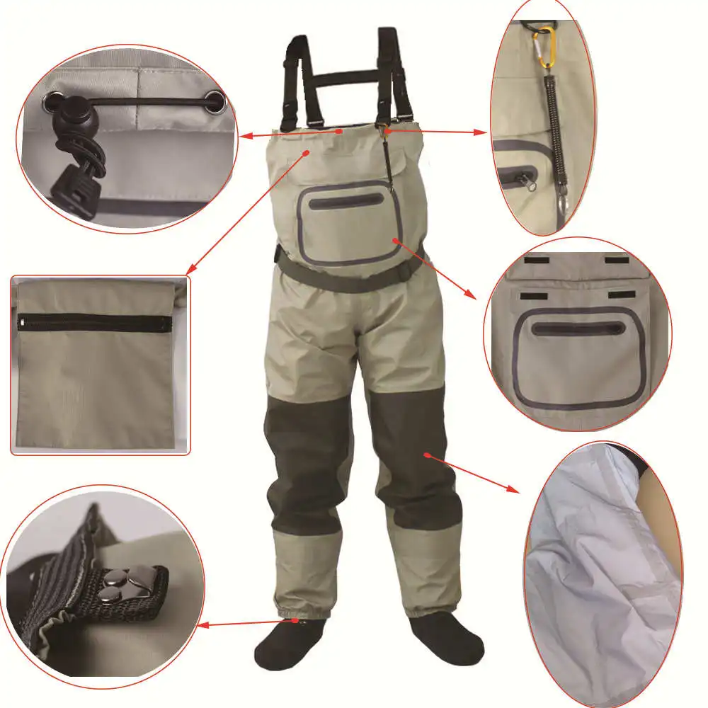 Pesca con mosca Cofres Waders Transpirable Impermeable Medias para pies River Waders Pantalones para hombres y mujeres - imagen 3