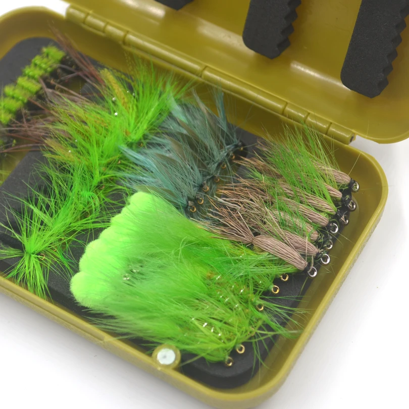 MNFT 1 Juego (40/56 uds) moscas de pesca con mosca Combo serie verde insectos artificiales cebo pesca señuelo ganchos con caja para moscas - imagen 3