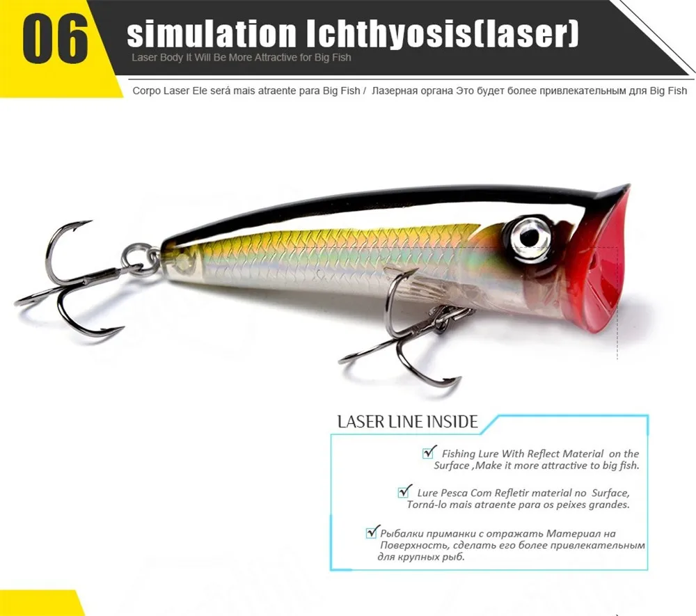 Cebo hechos con láser diseñado para peces grandes con un diseño vibrante llamativo