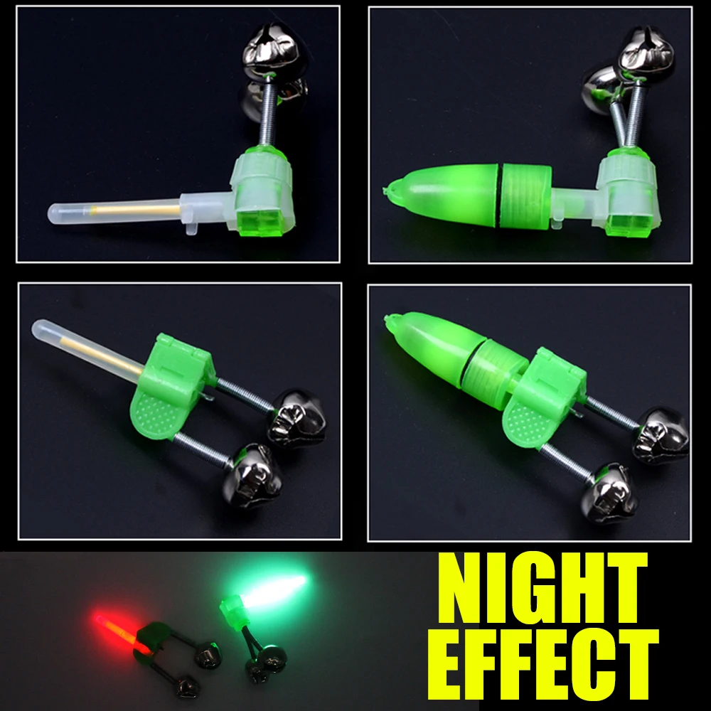 Alarmas de mordedura de pesca, cascabeles de caña de pescar, pinza de punta, anillo, accesorio de pesca ABS verde, nuevo, 3 unidades - imagen 3