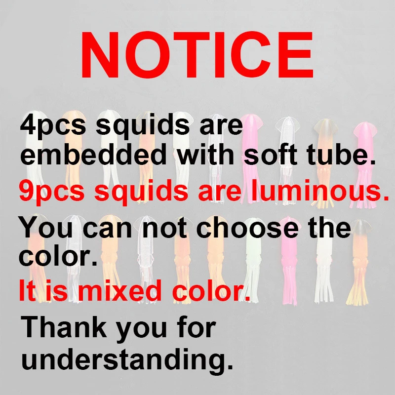 JSM-Señuelos de Pesca de calamar suave, Señuelos de pesca jigging de colores mezclados, cebo Artificial luminoso, accesorios de pesca, 7,5 cm, 20 unidades por lote - imagen 3