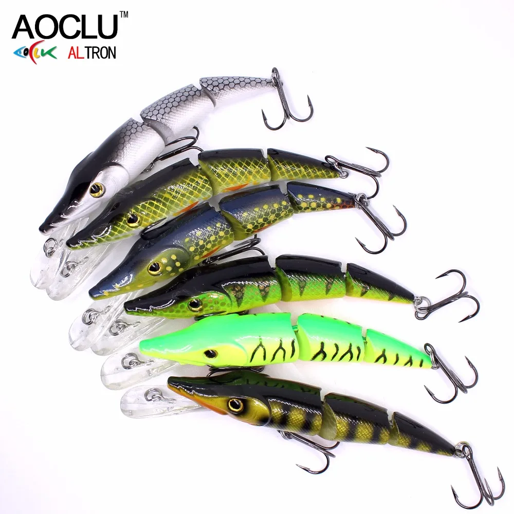 AOCLU-cebo duro con forma de Lucio articulado, Wobbler que se hunde, 105mm, 17,4g, profundidad de pececillo de 0,5-1,8 m, anzuelos VMC, gran juego de combate
