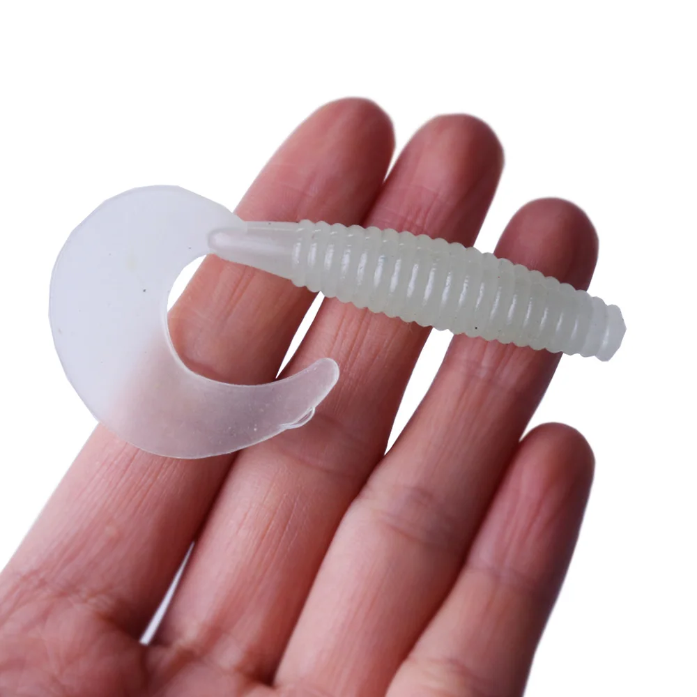 Señuelo de pesca suave luminoso de 6 piezas, anzuelos que brillan en la oscuridad, cola en T, cabeza de plantilla, señuelo suave para pesca de lubina, carpa y Lucio - imagen 4