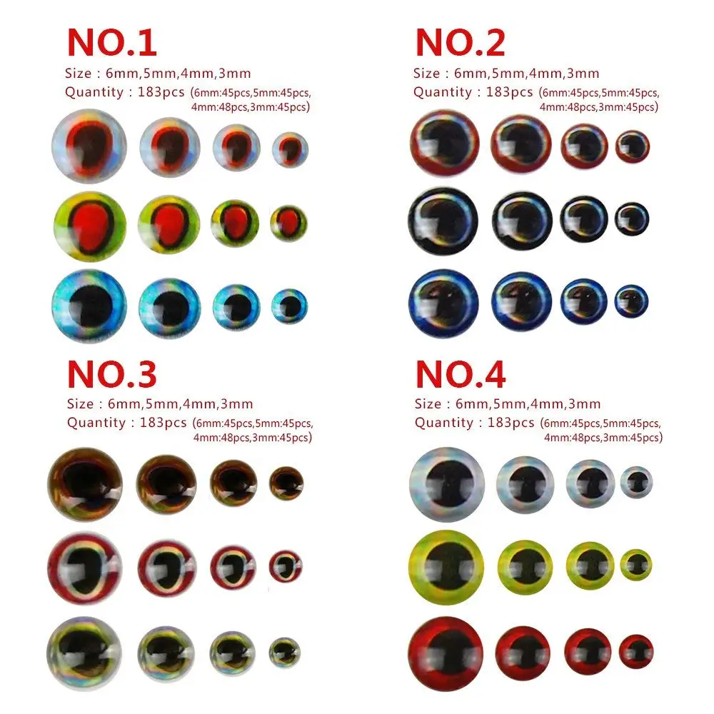 549 Uds 3mm 4mm 5mm 6mm ojos de señuelo de pesca 3D Color mezclado Material de atado de moscas ojo holográfico accesorios de pesca pegatina - imagen 3