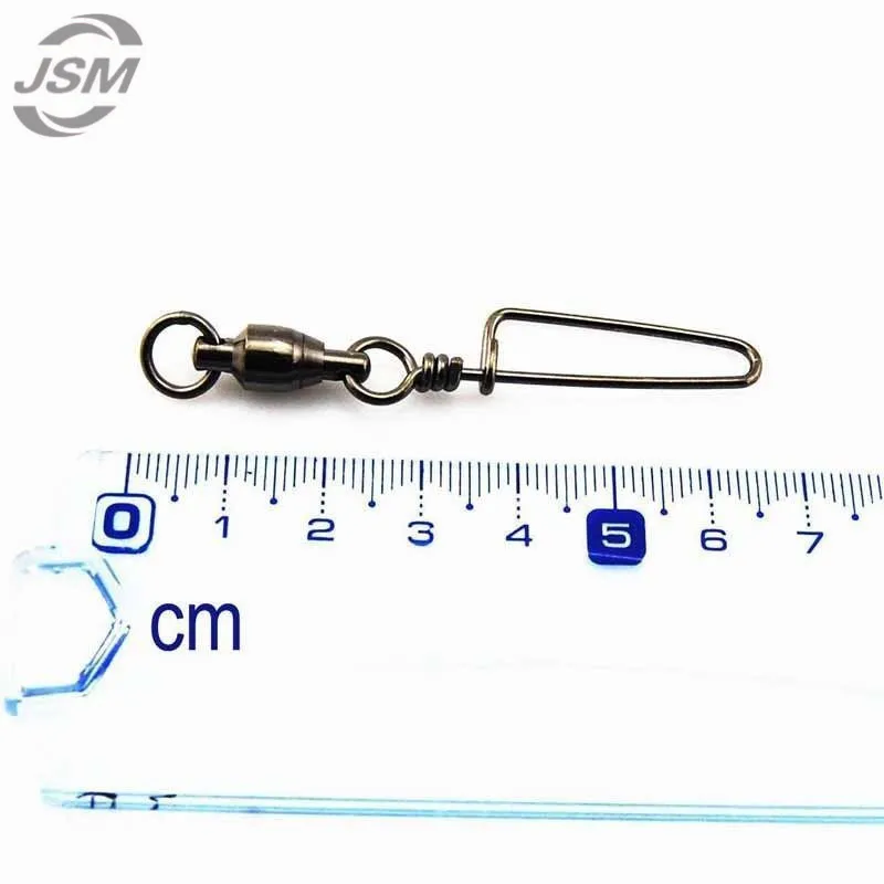 JSM-rodamiento de bolas giratorio de pesca, 10 piezas, cierre de costa, latón con conector giratorio de níquel negro, aparejos de pesca - imagen 4