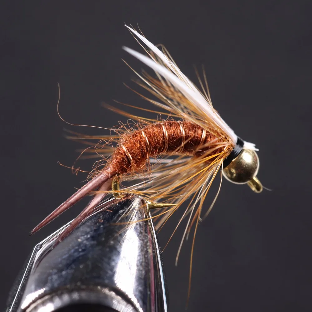 Wifreo-señuelo de pesca con cabeza de latón, 8 unidades, tamaño 12, 14, Prince, Nymph, Stonefly, Caddis Fly, negro, Morado, marrón, blanco - imagen 4