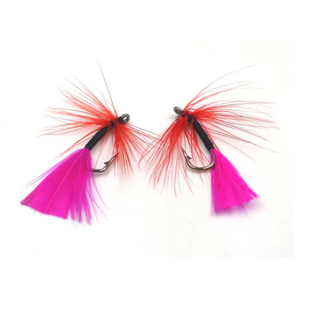 MNFT 10PCS 9 #   Señuelos de pesca con mosca húmeda, serpentina de barba roja, cuerpo de manguera para mosca, con cola en forma de abanico rojo rosa, cebo para pesca con mosca - imagen 3