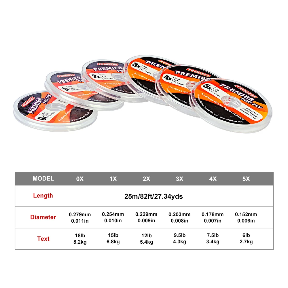 Proberos-línea de pesca con mosca de la serie PRO BEROS, líder de línea de mosca, 25M/82 pies, 0X-5X, 10 piezas - imagen 3