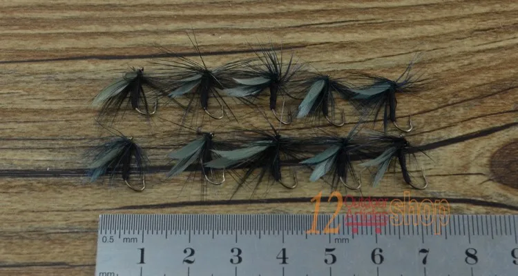 MNFT 10PCS 10 #   Señuelos de trucha con alas de ninfa negra, cebo de pesca con mosca, material en línea - imagen 3