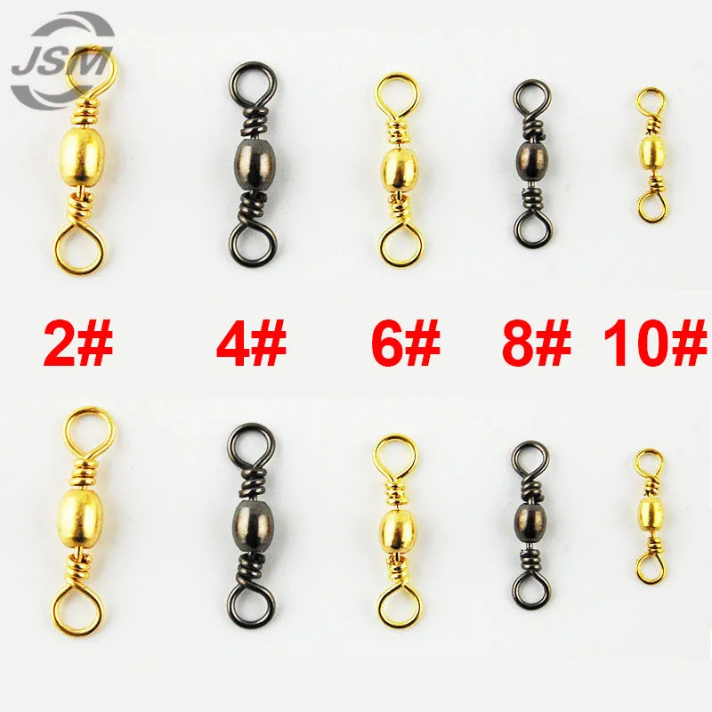 JSM 100 Uds barril de pesca dorado negro giratorio de latón con barril recubierto de níquel conector giratorio de pesca tamaño 2 4 6 8 10 - imagen 2