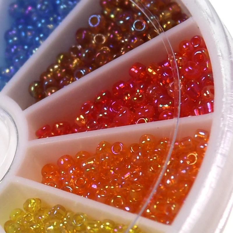 Bimoo 12 colores Dia. Cuentas de vidrio holográfico de 2,3 MM, cuentas de cabeza de Micro Midge, Material de atado de moscas de Nymph en caja dispensadora - imagen 2