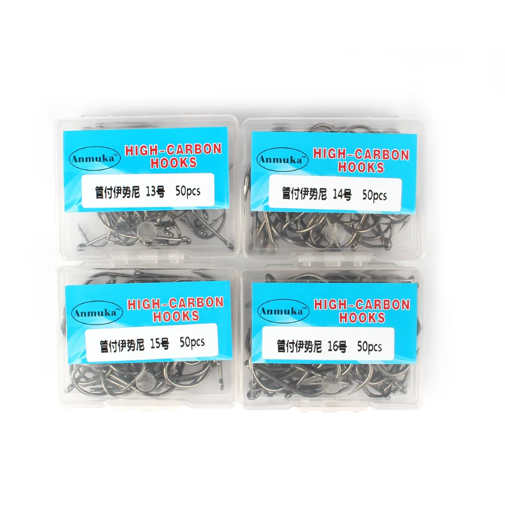 Anzuelos de pesca de acero con alto contenido de carbono, anzuelos con púas, con agujero, accesorios de pesca gratis con caja, lote de 100 unidades, 3-16 # - imagen 4