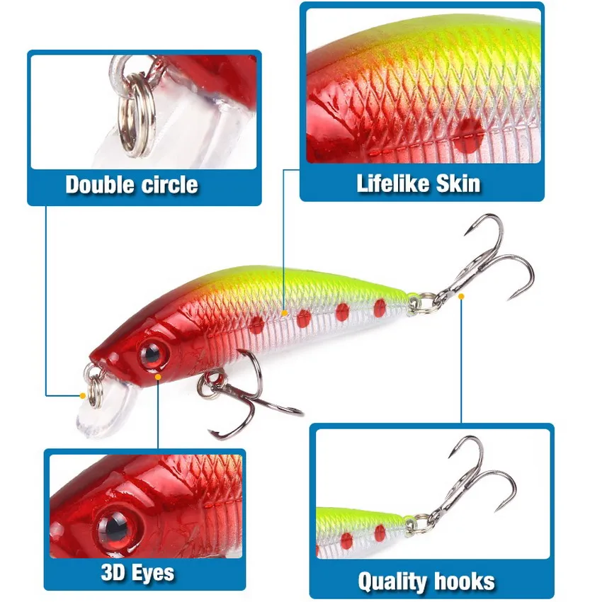 Aorace-señuelo de pesca Minnow, 70mm, 8g, ojos 3D, Crankbait wobbler, cebo duro de plástico Artificial, aparejos de pesca - imagen 4