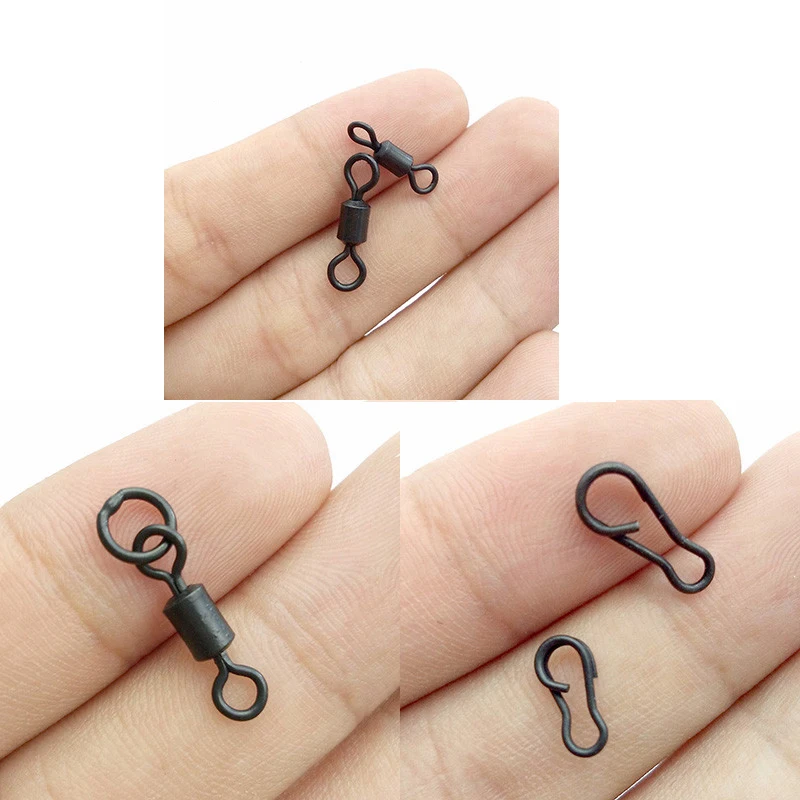 20 unids/lote de eslabones giratorios de cambio rápido, color negro mate, con clips a presión de anillo soldado para accesorios de conector de pesca de carpa - imagen 3