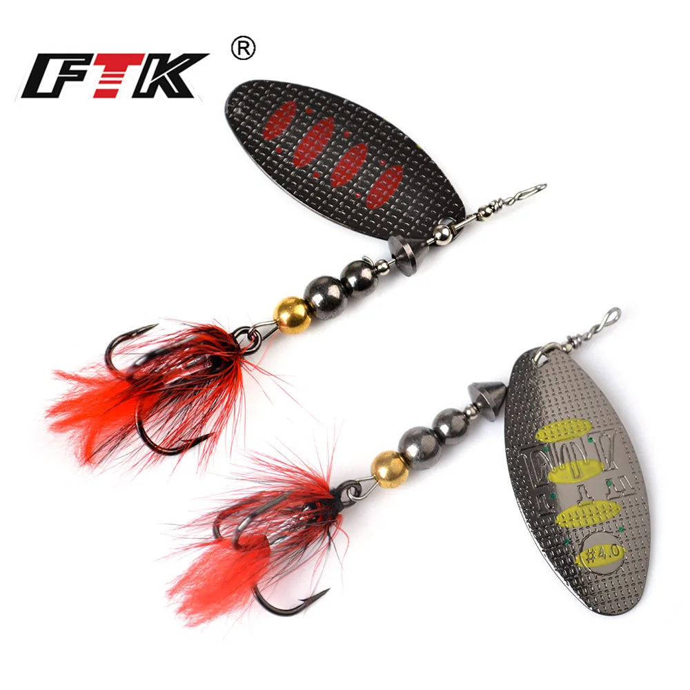 FTK-señuelo de pesca giratorio de Metal, anzuelos duros con pluma, señuelos de pesca vinilos pesca spinning jigs de pesca de mar cucharillas de pesca señuelos spinninanzuelos triples, carpa, Lucio, 1 unidad, 8g/14g/20g