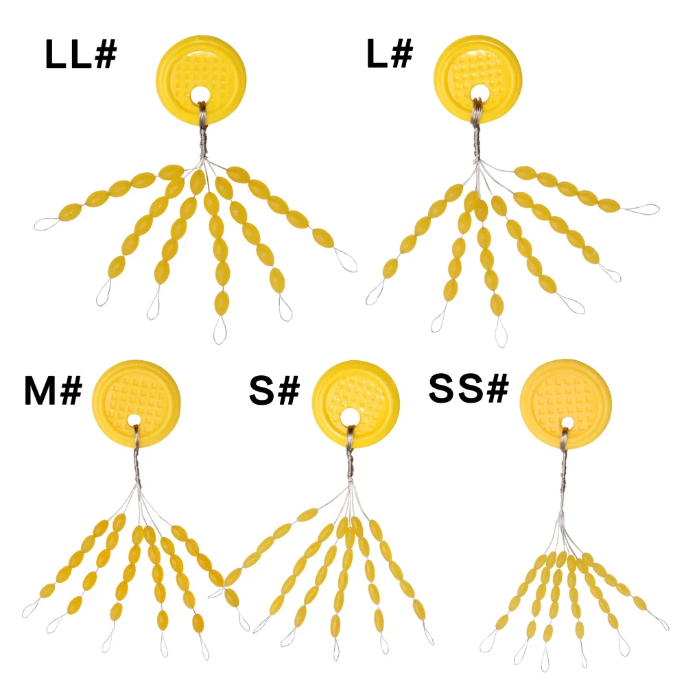 Shaddock-Tapón de flotador para pesca, Conector de frijoles espaciales amarillos, ovalado, accesorios de pesca, 90 unids/lote por bolsa - imagen 5