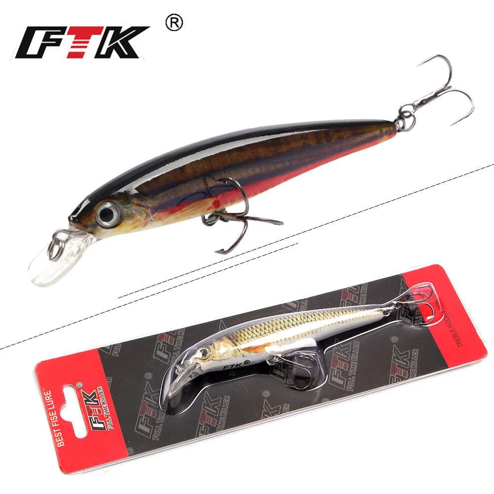 FTK-señuelo de pesca de lubina, accesorio de anzuelo flotante de 100mm/12g, Wobblers de hundimiento, duro, ojo 3D, flotador lento, HF, 1 unidad