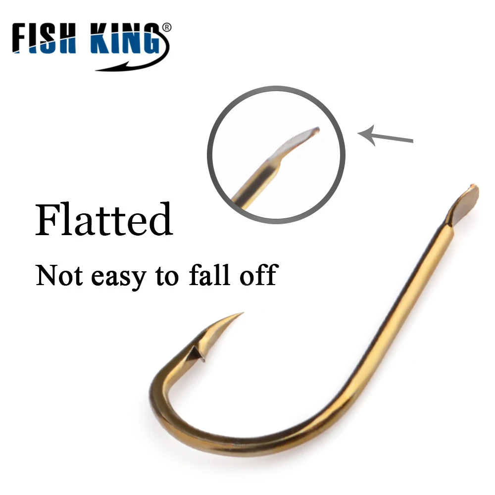 FISH KING-anzuelo de pesca de acero con alto contenido de carbono, 100 piezas, 530BR, redondo plano, curvado, bronce afilado, 1 #-10 #, accesorios de pesca de carpa - imagen 5