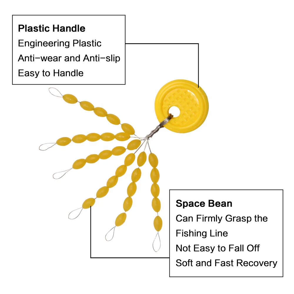 Shaddock-Tapón de flotador para pesca, Conector de frijoles espaciales amarillos, ovalado, accesorios de pesca, 90 unids/lote por bolsa - imagen 4