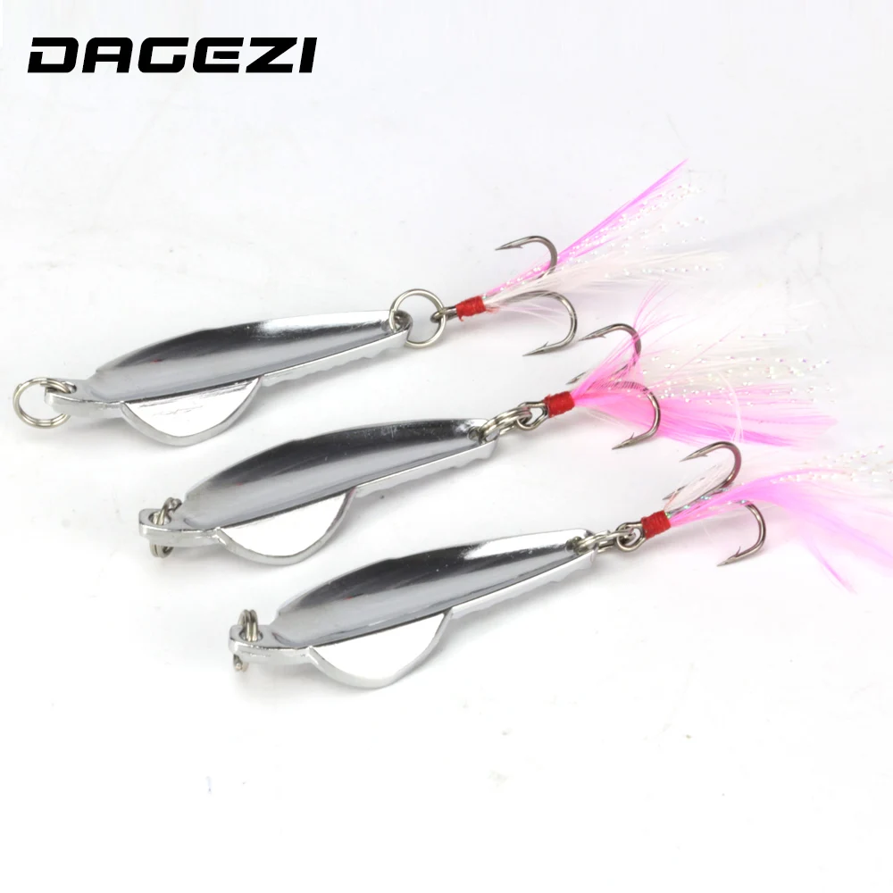 DAGEZI señuelo de Pesca con lentejuelas de Metal, señuelo de cuchara, señuelo de ruido, cebos duros con pluma, anzuelo triple, aparejos de Pesca - imagen 3