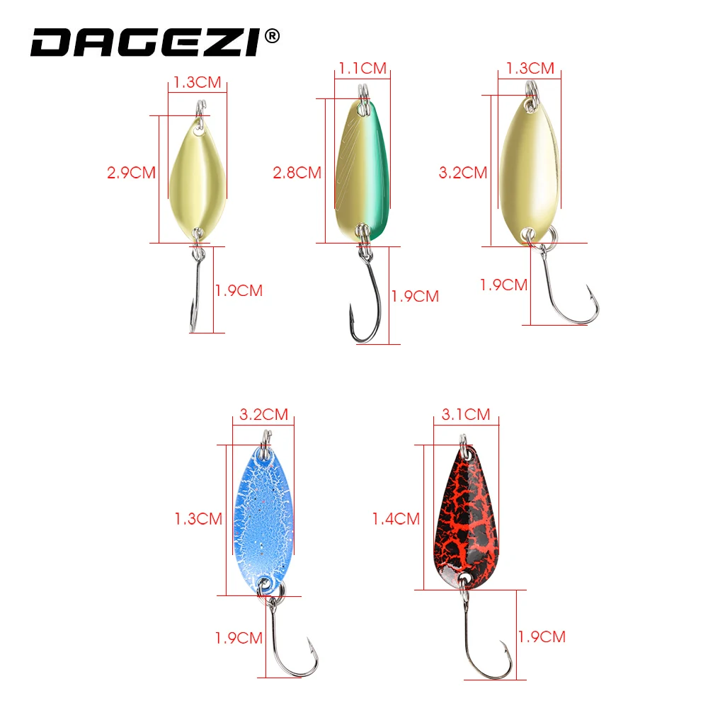 DAGEZI-Juego de Señuelos de Pesca de cuchara de Metal, 12 unids/lote, cebo giratorio, aparejos de Pesca, cebo duro - imagen 5