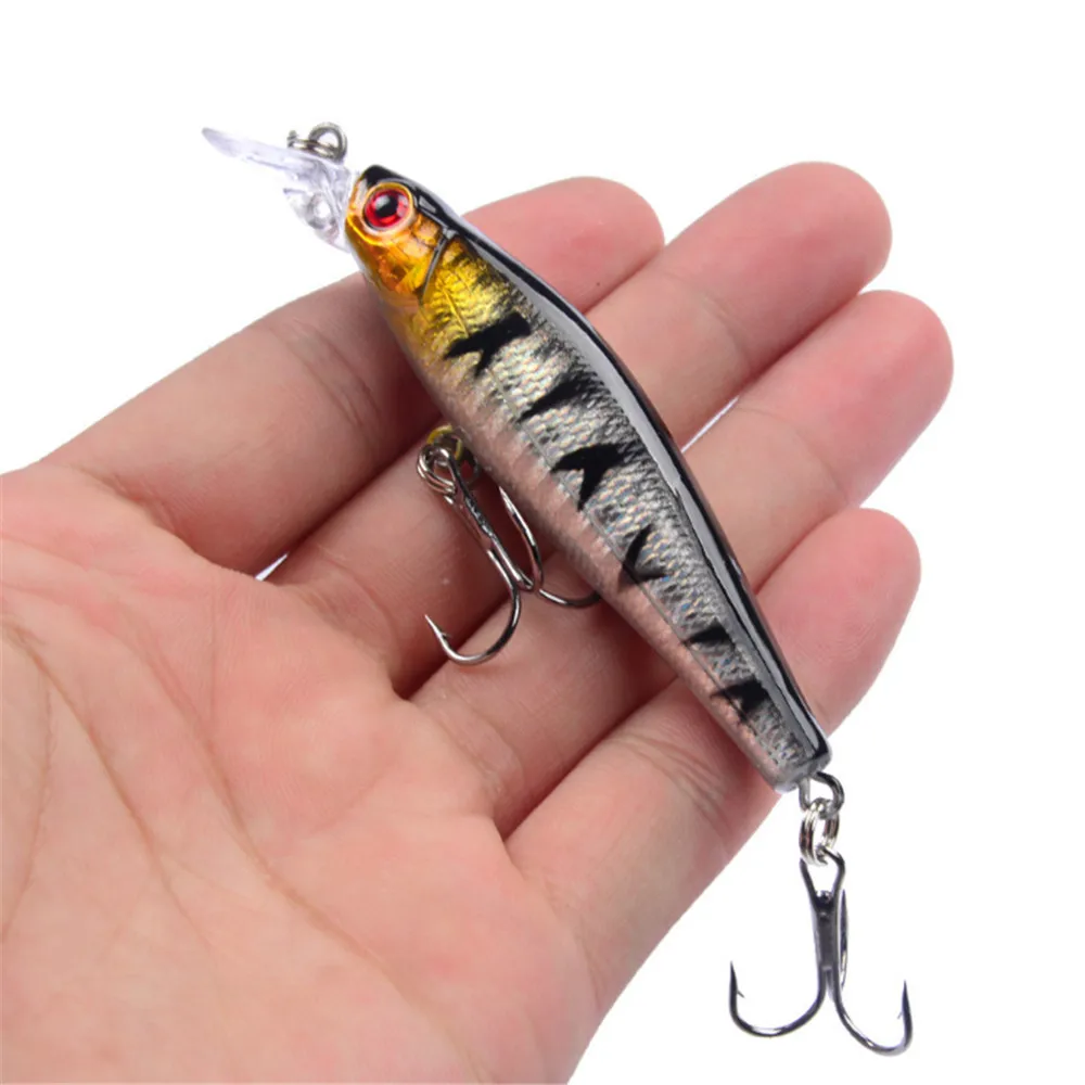 Señuelos de Pesca de piezas, pececillos artificiales de plástico duro, Crankbait, ojos 3D Isca, coloridos, Wobblers, lubina, pez falso, carpa, 9g/80mm