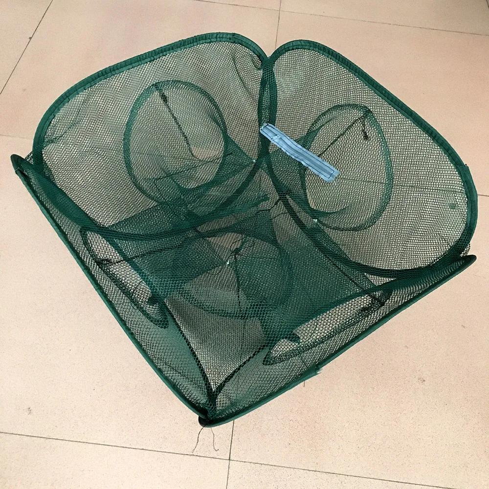 Red de pesca plegable portátil, 5/9/21 agujeros, trampa automática para camarones, peces, camarones, pececillos, cebos de cangrejo, trampa de malla fundida - imagen 5