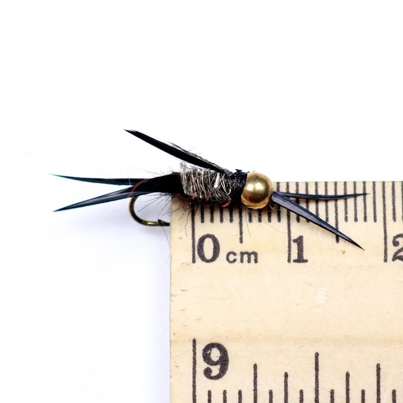 Bimoo-Cabeza de latón para pesca de trucha, Color negro, naranja, amarillo, Stonefly, ninfa, n. ° 12, 12 Uds. - imagen 4