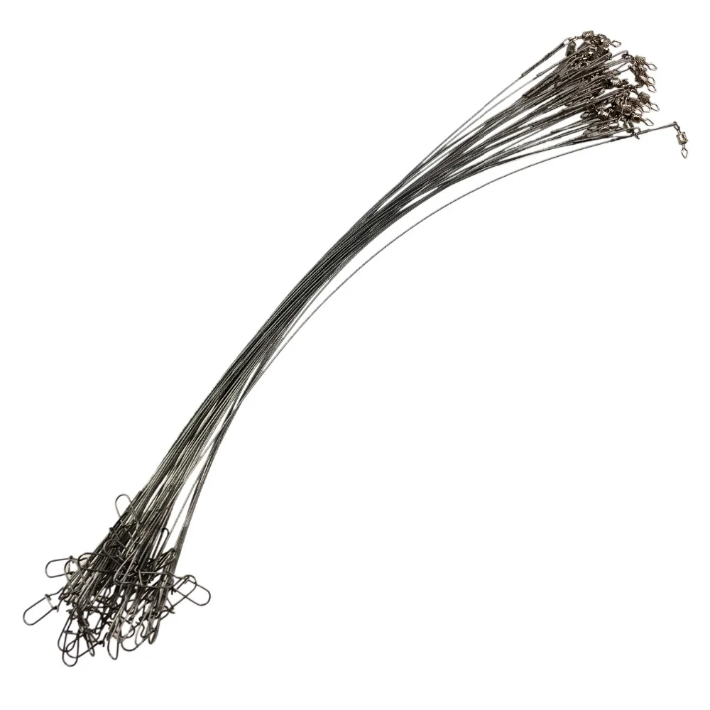 30 Uds. De líneas de pesca de 25cm, líder de alambre de acero con giratorios, 32cm, 35lb, cables de pesca a presión multibloqueo, correa Leadcore - imagen 4