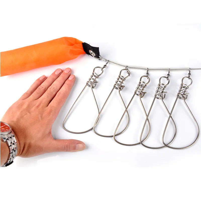 Hebilla de bloqueo de pesca de 5 broches, accesorios de pesca, correa de bloqueo de señuelo de pez vivo flotante, cadena de acero inoxidable de 5M - imagen 5