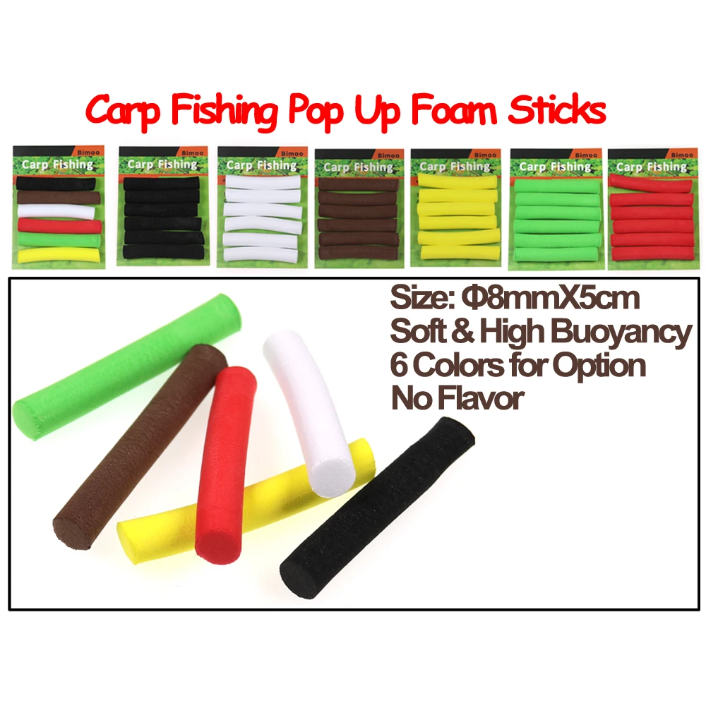 Bimoo-cilindro de espuma para pesca de carpa, 12 piezas, 8mm X 5cm, colores mezclados, Zigrig, palos Pop-Up, aparejo para el pelo, cebo de espuma, amarillo, marrón, verde, negro - imagen 2