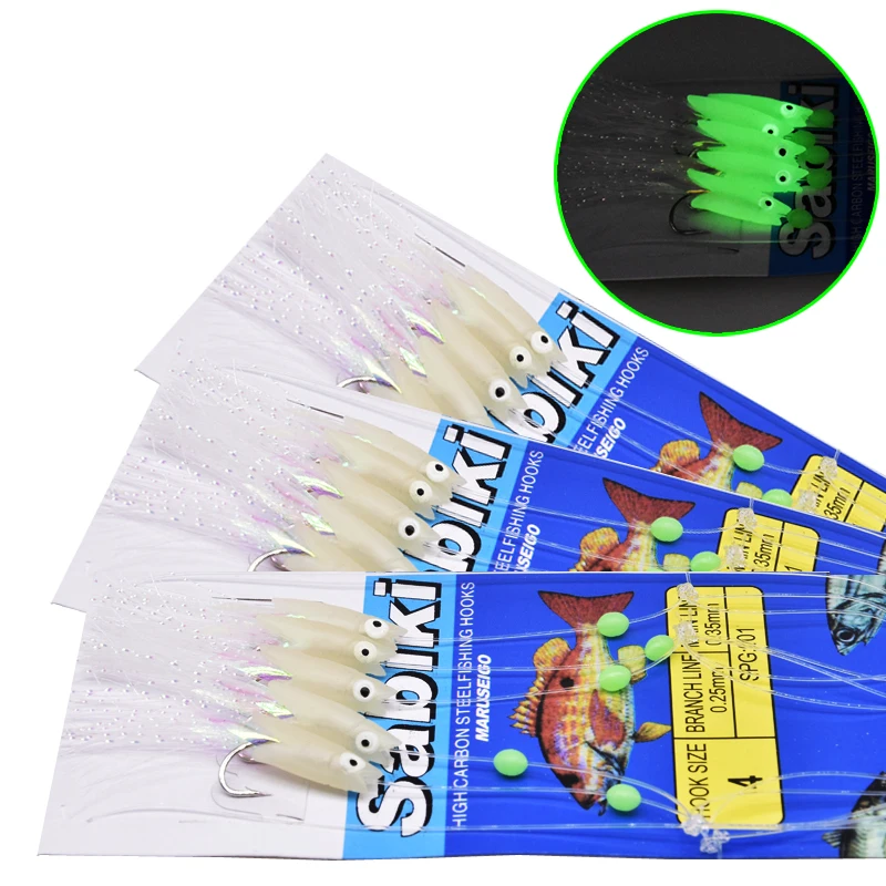 Sabiki JYJ mostrando su diseño suave y 3 paquetes para pesca efectiva