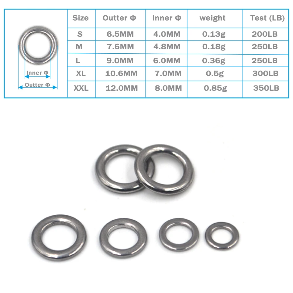 MNFT 30 Uds anillos sólidos de acero inoxidable de alta resistencia anillo de señuelo de pesca accesorios de pesca componentes de señuelo personalizados - imagen 2