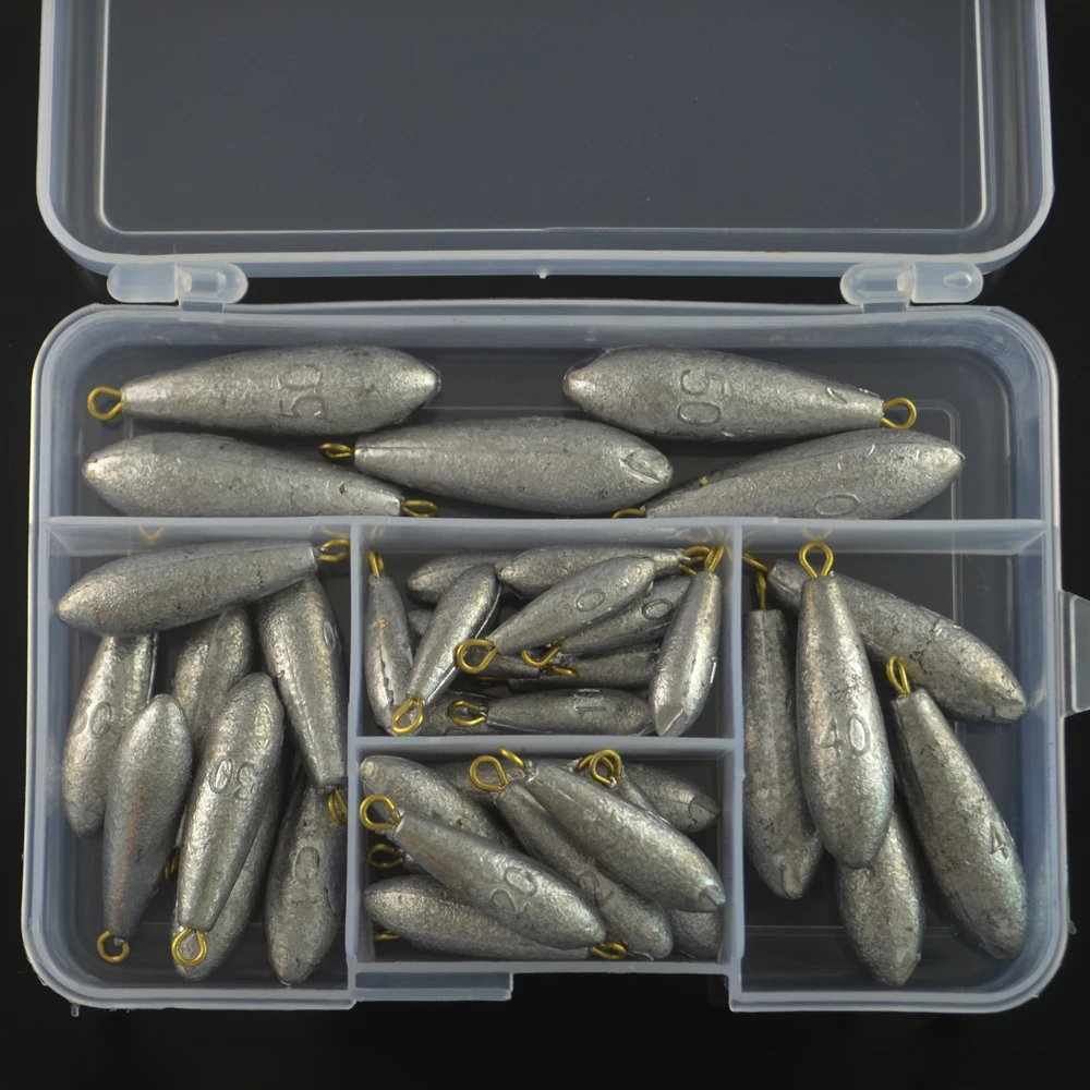 MNFT 40 unids/caja tamaño de peso 10g/20g/30g/40g/50g combinación de plomo de pesca anillo de cobre gota de agua aparejos de pesca de peso de plomo